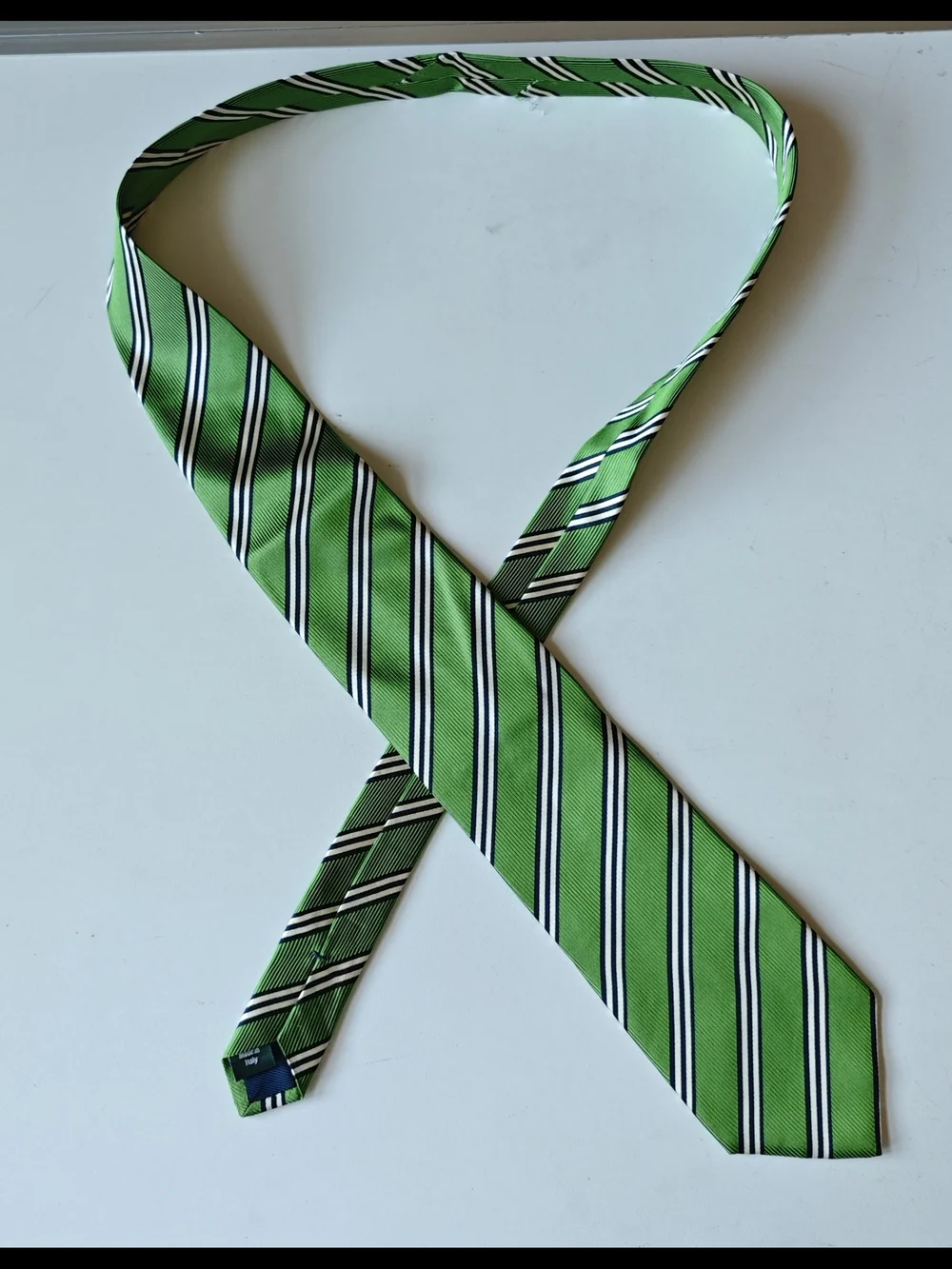 J.Crew Green Navy Blue Striped Silk Tie Made in Italy